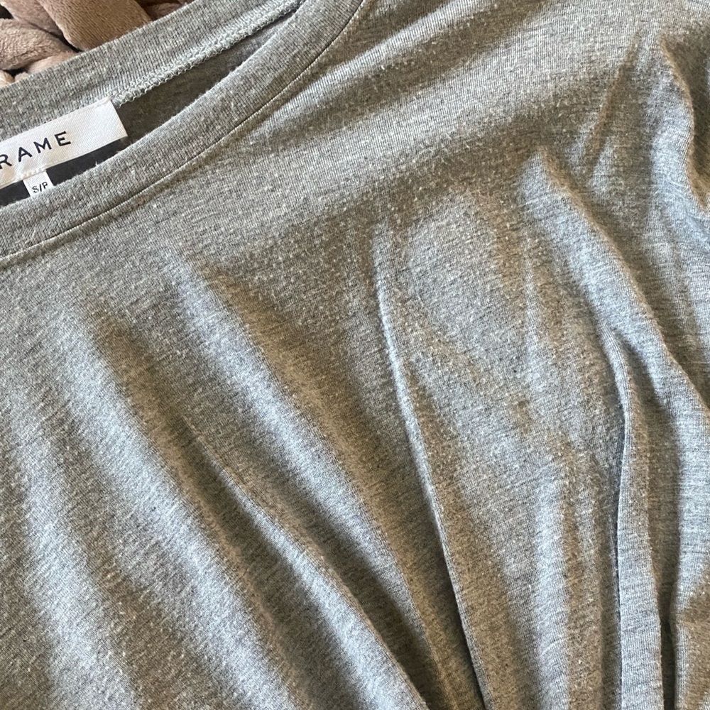 Frame Shirred Muscle Tee Shirt Dress Gris Heather Ruched Midi Stretchy Y2K Style - Picture 7 of 8